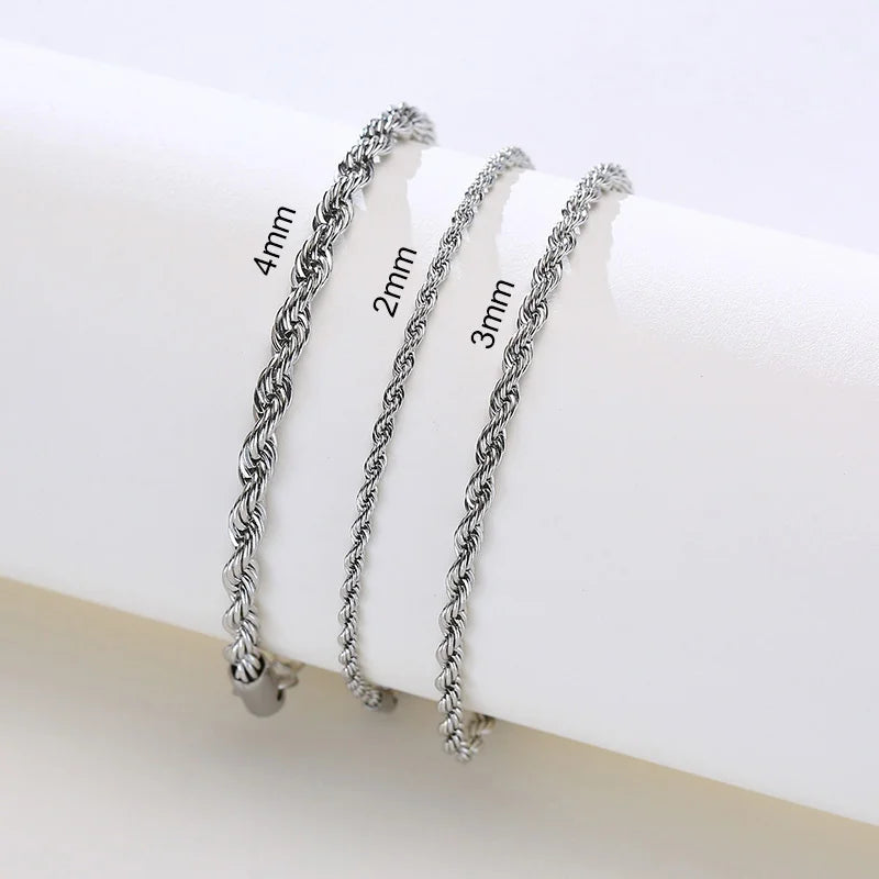 Stainless Steel Rope Chain Bracelet – Unisex Twisted Link Jewelry for Gift