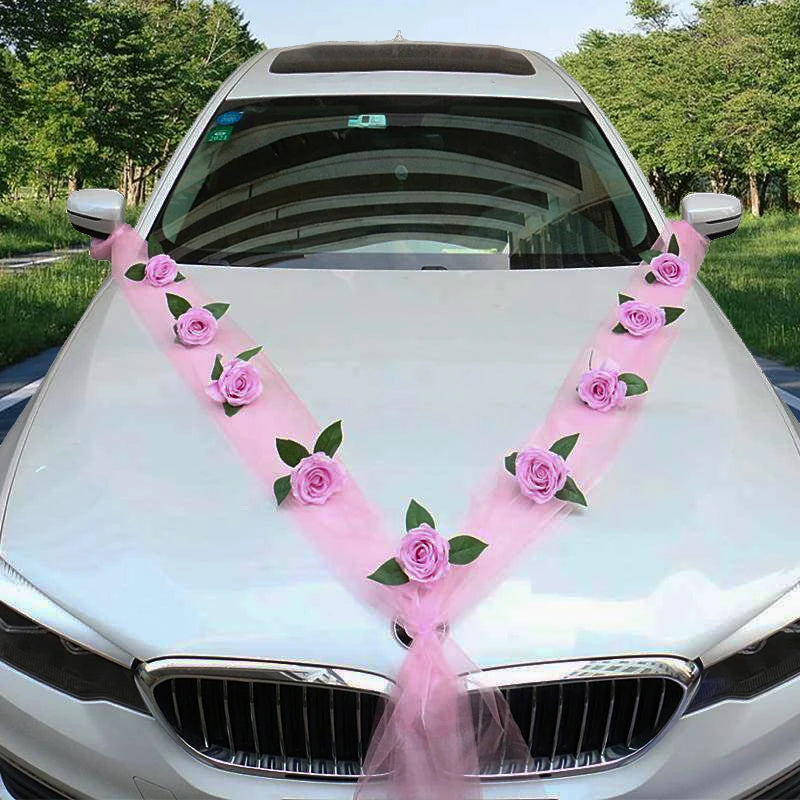 Wedding Car Decoration Kit – Floral Ribbon Set for Bridal Vehicle Layout