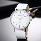 Minimalist Silver Quartz Watch – Elegant Leather Business Accessory for Women