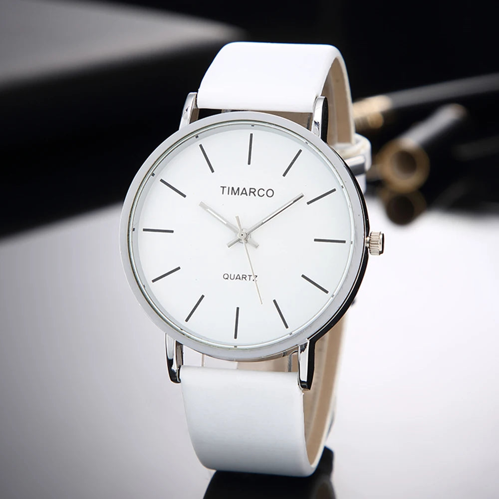 Minimalist Silver Quartz Watch – Elegant Leather Business Accessory for Women