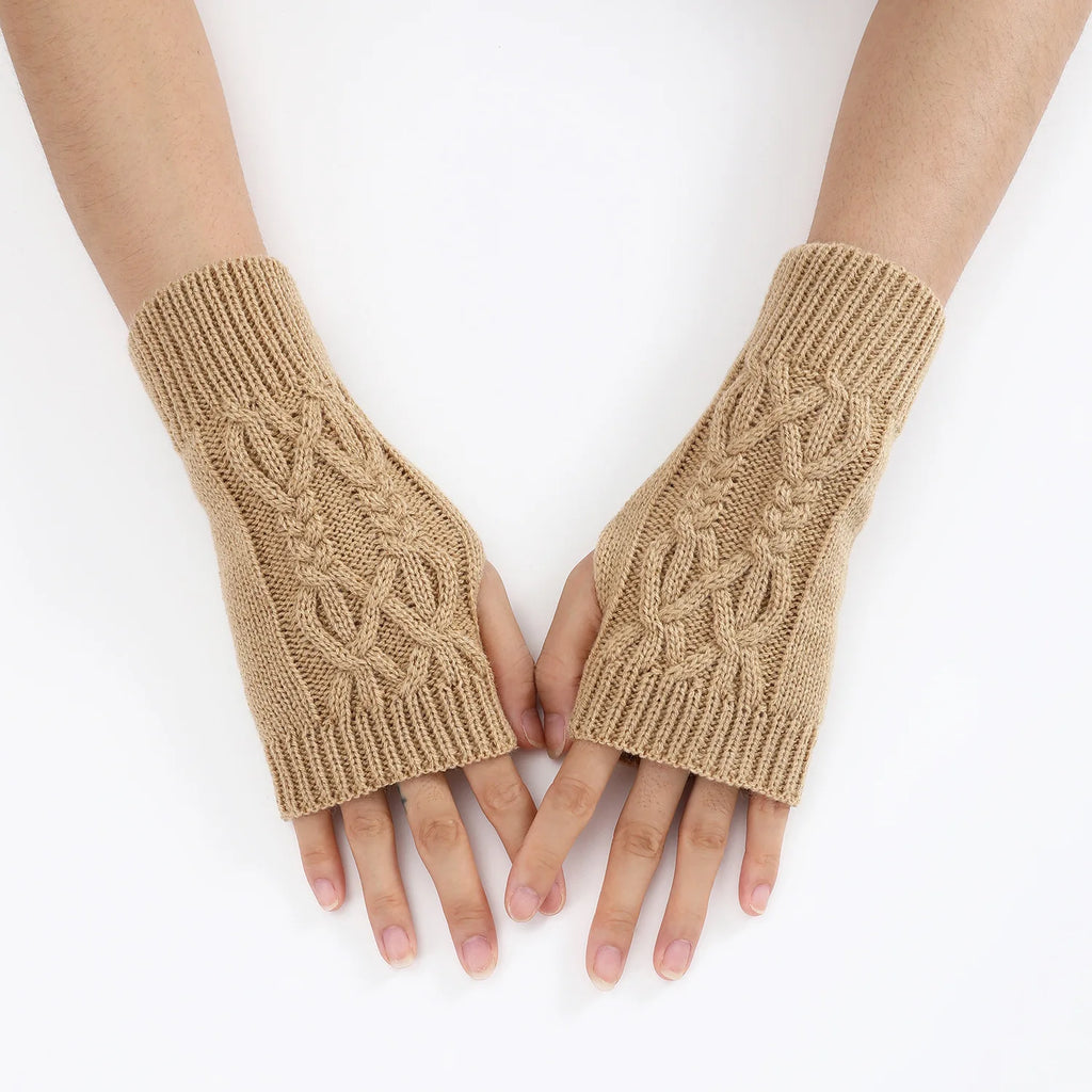 Soft Wool Half Finger Gloves – Warm Knit Arm Mittens for Winter Outdoor