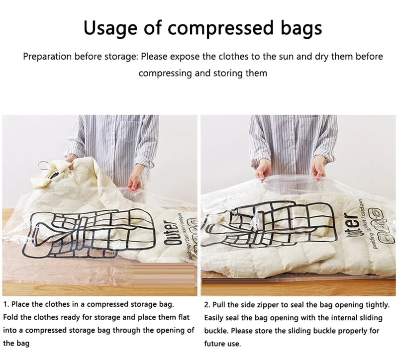 Transparent Vacuum Storage Bags – Compressed Wardrobe Organizer for Clothing