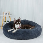Plush Donut Dog Bed – Large Round Fluffy Kennel for Winter Pet Comfort
