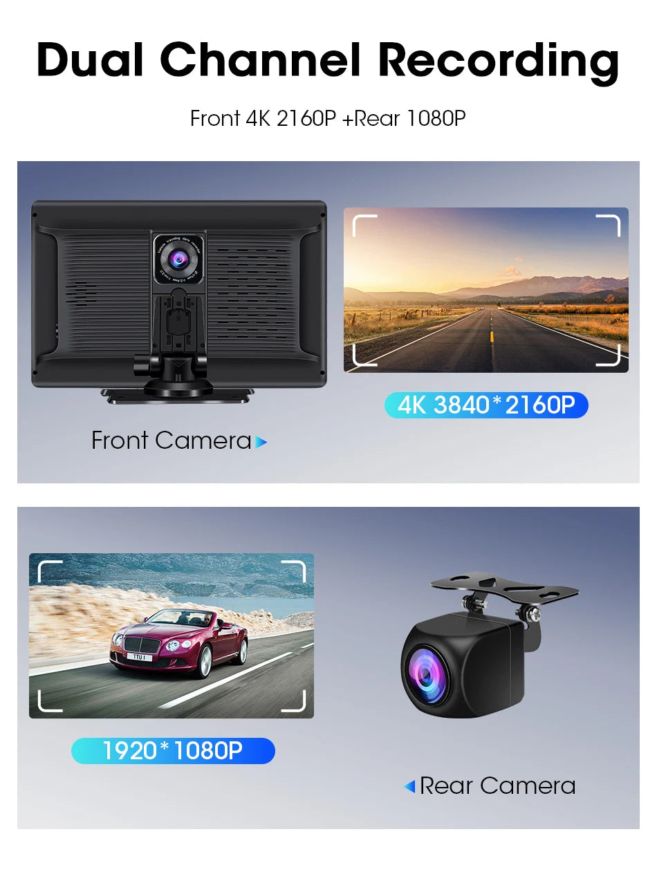 10 Inch 4K Dash Cam – Wireless Carplay GPS Navigator for Vehicle Dashboard