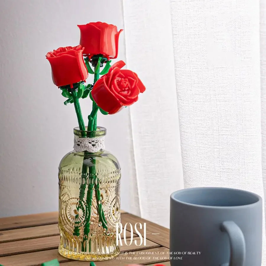 Blue Rose Building Blocks – Botanical Model Kit for Valentine's Day Gifts