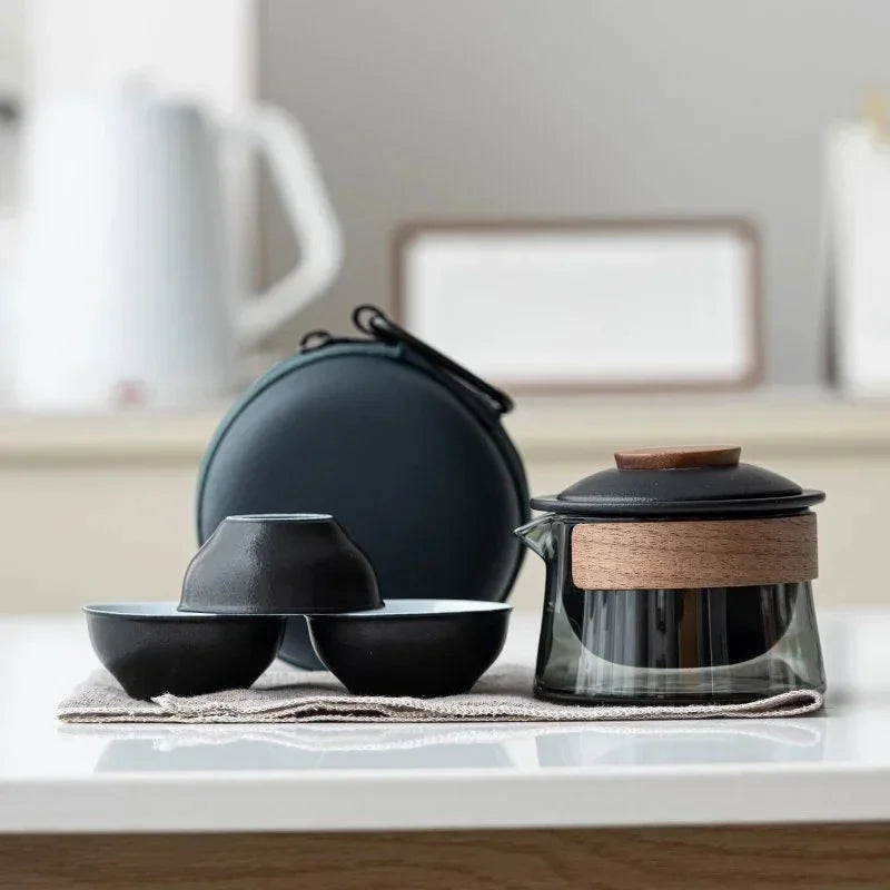 Portable Travel Tea Set – Ceramic Teapot and Cups for Camping