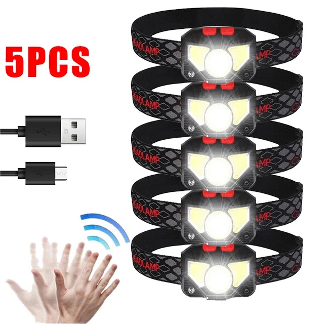 Rechargeable LED Headlamp – Motion Sensor Flashlight for Outdoor Camping