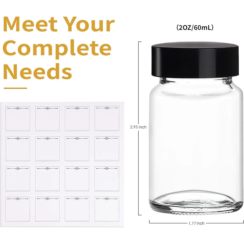 Clear Glass Shot Bottles – 60ml Wide Mouth Mini Jars for Travel and Storage