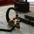 Brass Monkey Key Ring – Feng Shui Lucky Coin Charm for Car Keychain Decor