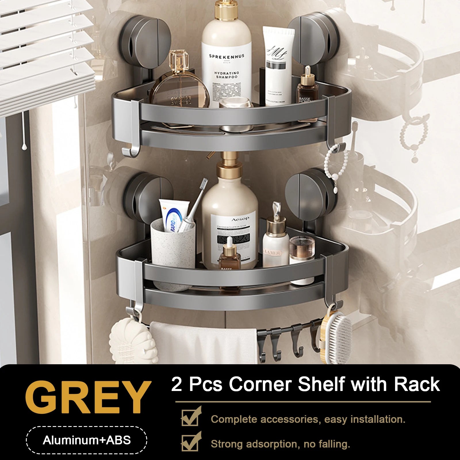 Bathroom Corner Shelf – Wall Mounted Shower Rack for Shampoo Storage