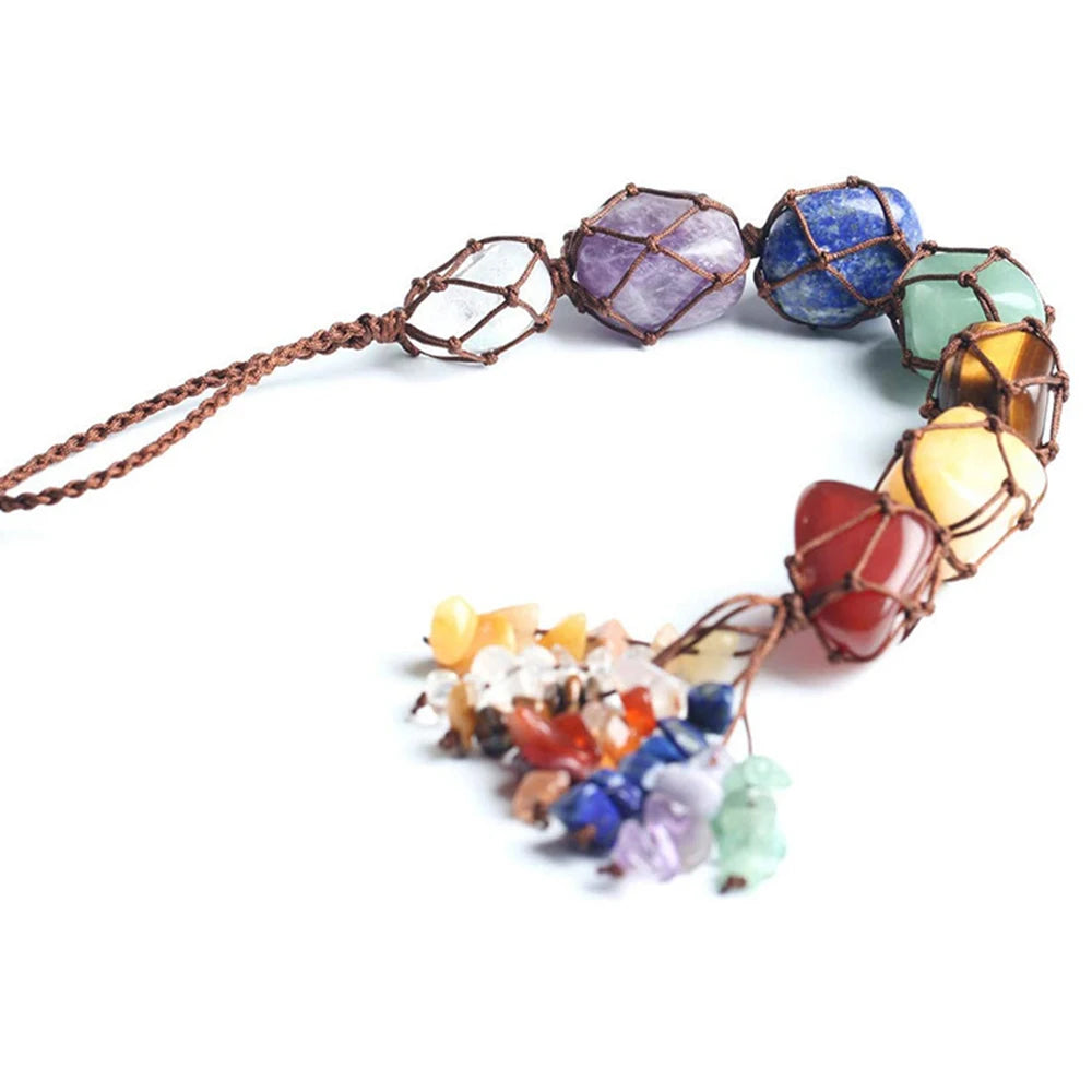 7 Chakras Crystal Hanging Ornament – Natural Stone Decor for Yoga Meditation