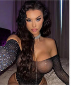Crystal Diamante Bodysuit – Sexy Hollow Lingerie for Sleepwear