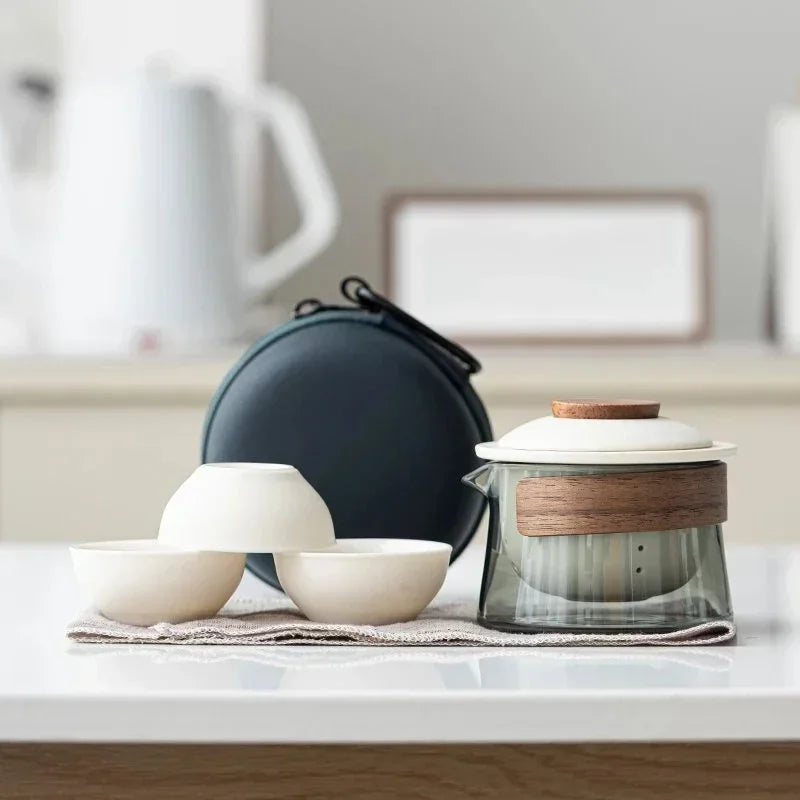 Portable Travel Tea Set – Ceramic Teapot and Cups for Camping