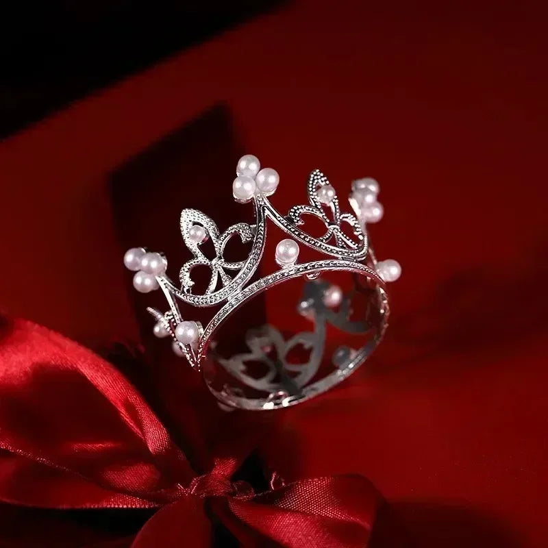 Mini Plastic Crown Topper – Pearl Tiara for Kids Cake and Hair Decoration