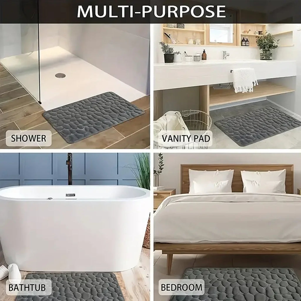 Cobblestone Bath Mat – Non-Slip Absorbent Floor Rug for Bathroom Decor