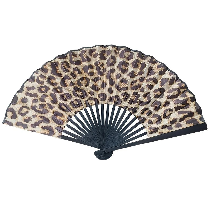Leopard Print Folding Fan – Lightweight Handheld Accessory for Summer Events