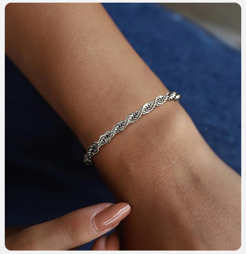 Stainless Steel Rope Chain Bracelet – Unisex Twisted Link Jewelry for Gift