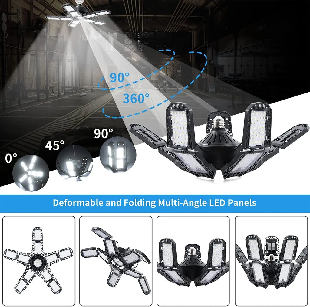 LED Garage Light – 11 Adjustable Panels for Workshop Industrial Lighting