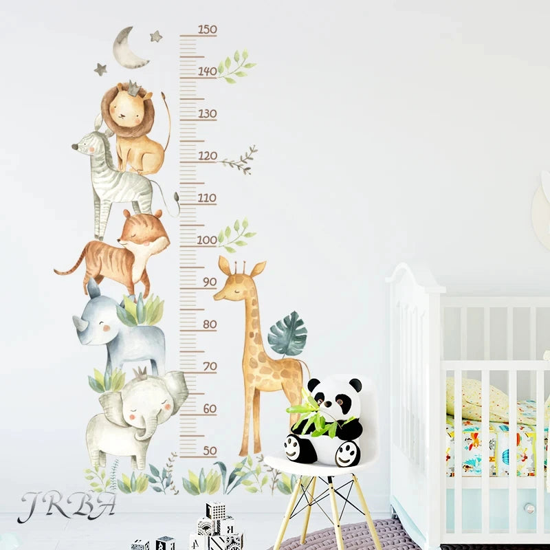 Cartoon Animal Height Ruler Wall Decals – Removable PVC for Kids Room Decor