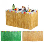 Tropical Hawaiian Table Skirt – Reusable Grass Fringe for Luau Party Decor