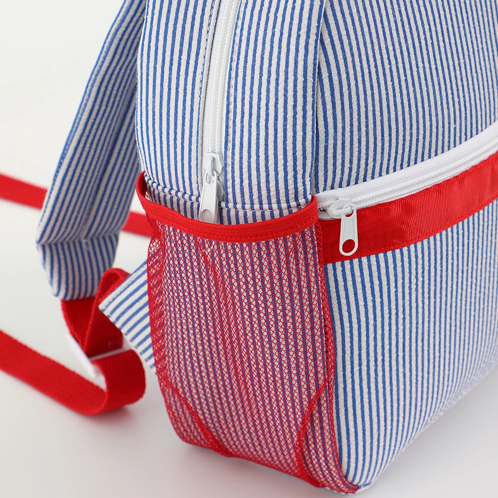 Seersucker Striped Backpack – Classic Kids Book Bag for Preschool