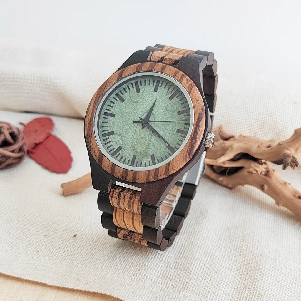 Vintage Wooden Wristwatch – Personalized Leather Strap for Birthday Gift