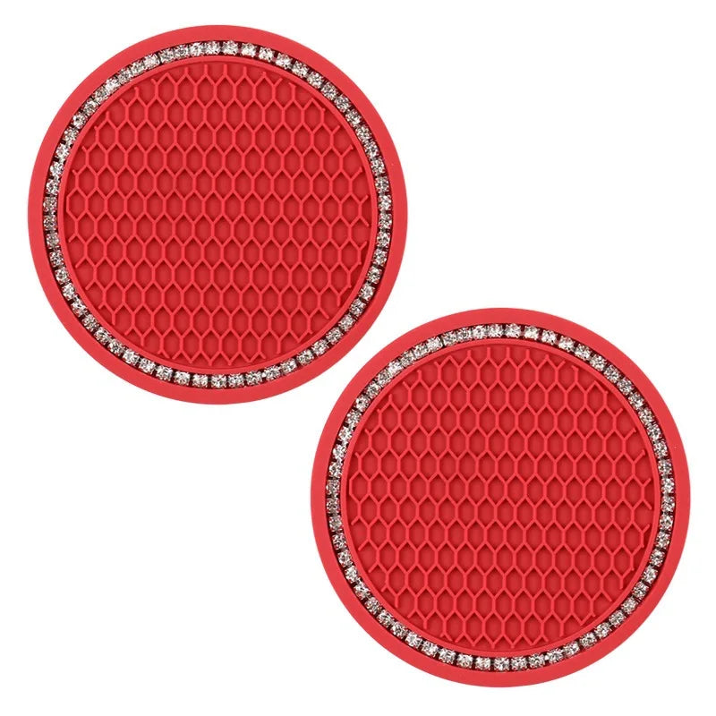 Bling Rhinestone Car Coasters – Anti-Slip Cup Holder Mats for Auto Interior