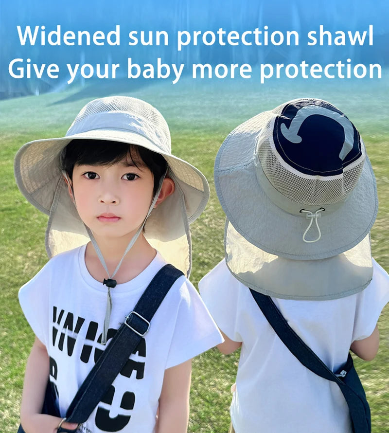 Kids Sunshade Fishing Hat – Breathable Wide Brim Shawl for Outdoor Summer