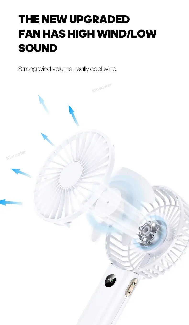 Portable Handheld USB Fan – Rechargeable Stepless Speed Desktop Cooling Fan
