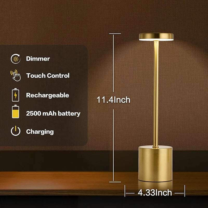 Rechargeable Table Lamp – Stepless Dimming Touch Light for Bedside Decor