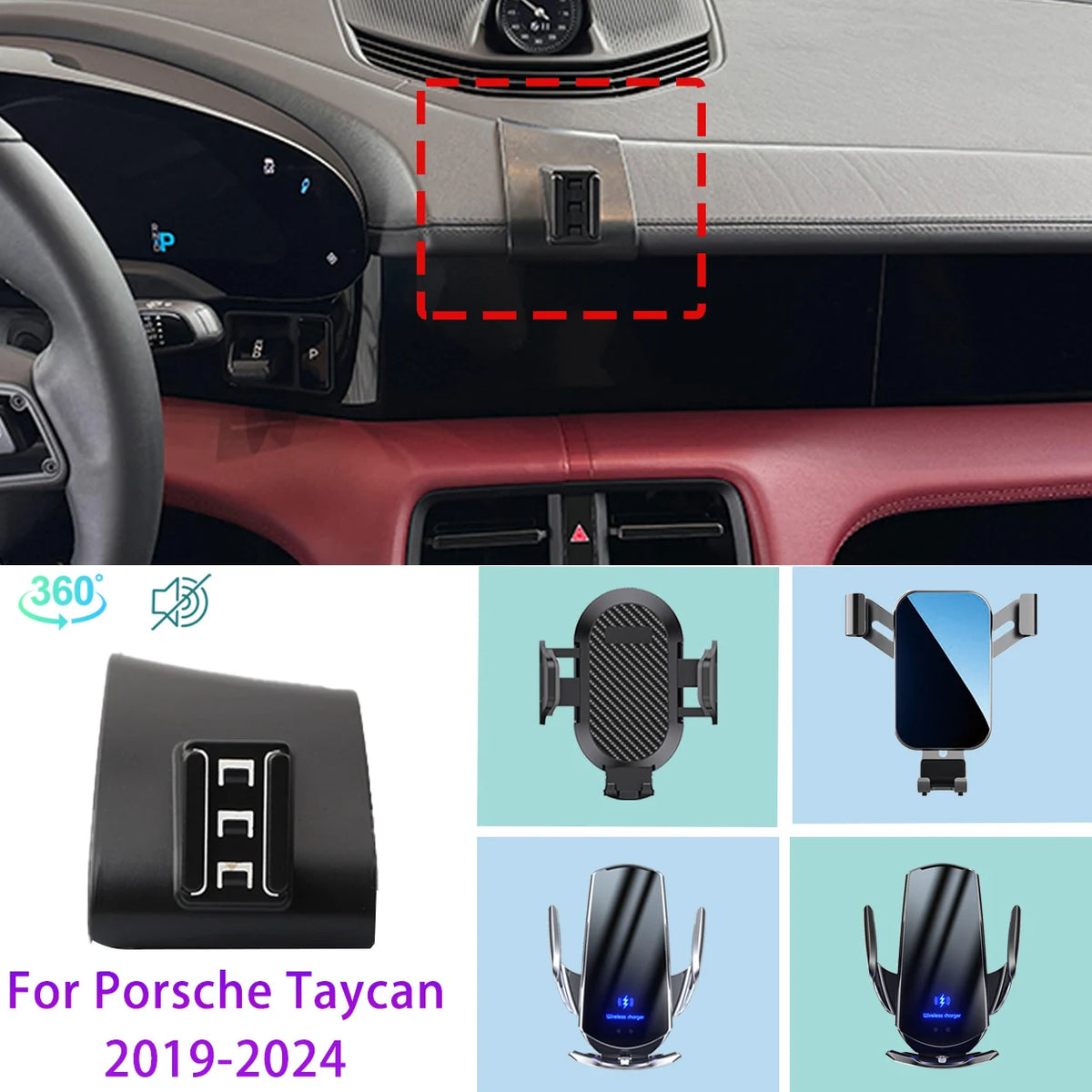 Wireless Charging Phone Mount – Dashboard Holder for Porsche Taycan