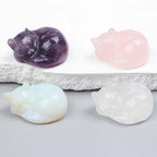 Carved Crystal Cat Figurine – Natural Stone Animal Statue for Home Decor