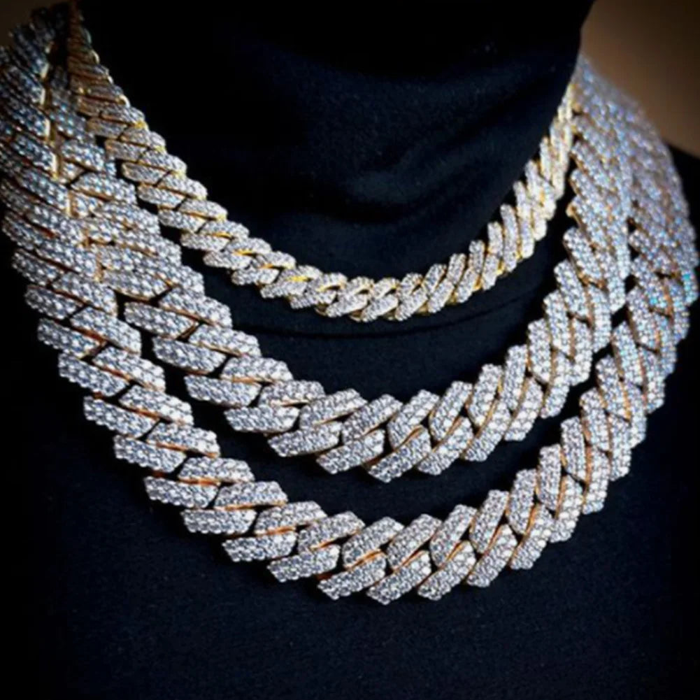 Iced Out Cuban Link Chain – AAA Rhinestone Men's Necklace for Hip Hop Jewelry