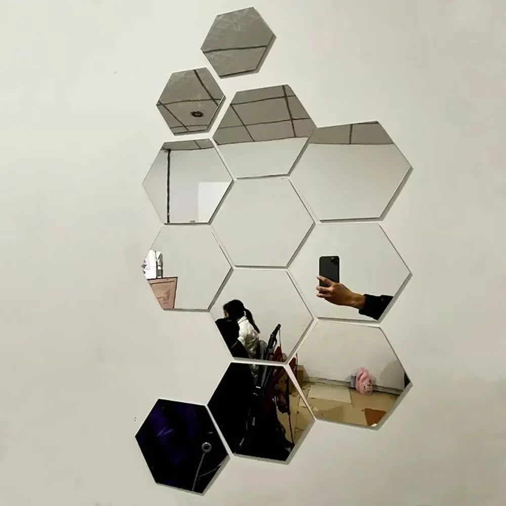 Hexagon Acrylic 3D Mirror Wall Stickers – Self-Adhesive Decor for Home