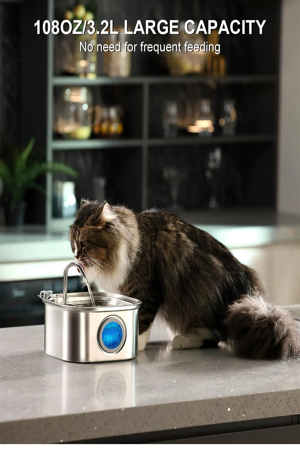Stainless Steel Pet Water Fountain – 3.2L Automatic Dispenser for Cats and Dogs