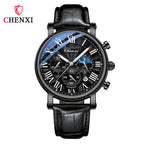 Leather Quartz Chronograph Watch – Men's Moon Phase Business Wristwatch