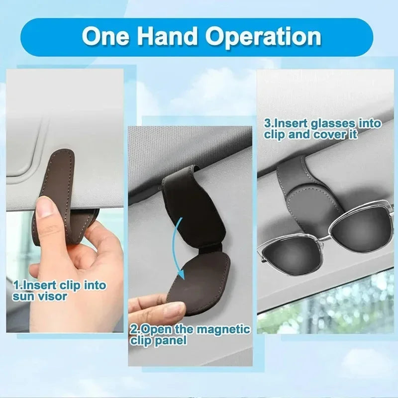 Magnetic Leather Sunglasses Clip – Universal Sun Visor Holder for Car