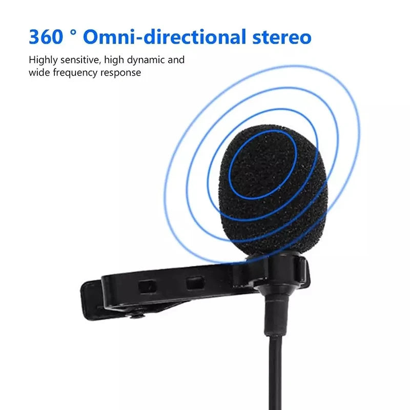 Portable Lavalier Lapel Microphone – 1.5m Wired Mic for Phone and Laptop