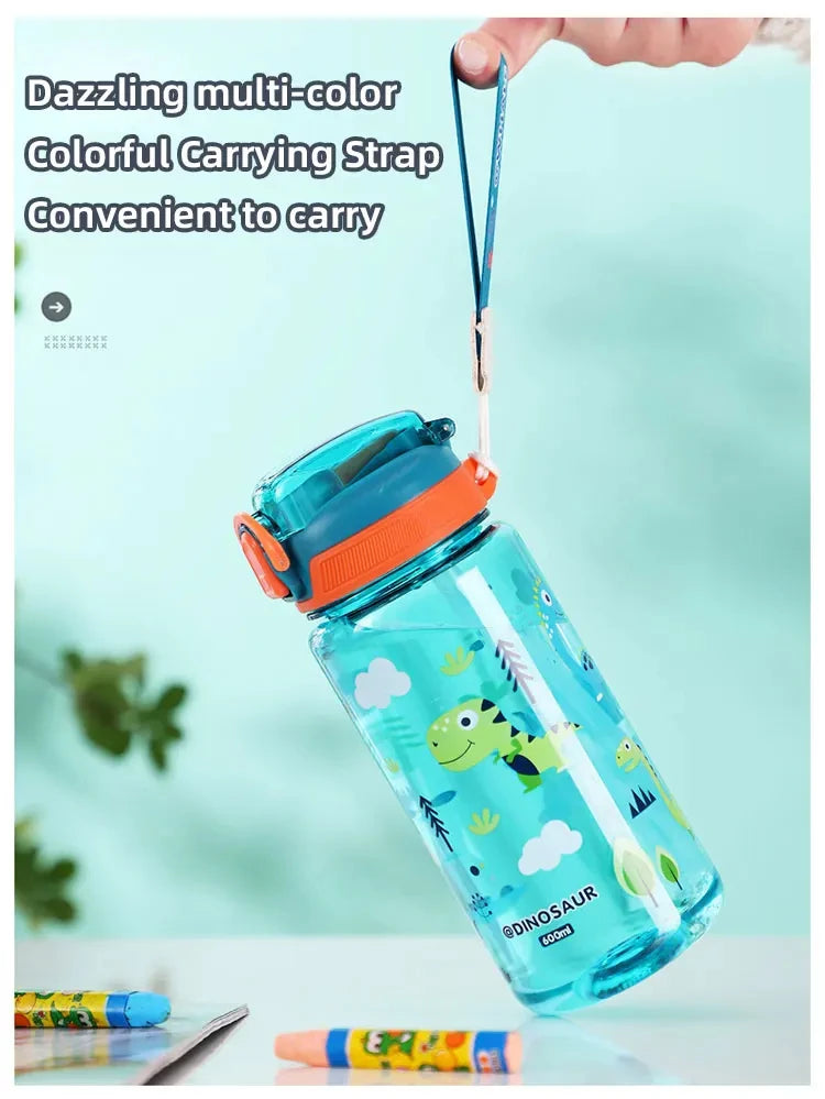 Dinosaur Plastic Water Bottle – 600ml Leakproof Sippy Cup for Kids