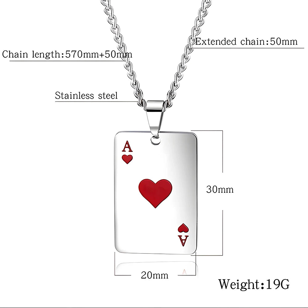 Ace of Spades Pendant Necklace – Stainless Steel Poker Jewelry for Men