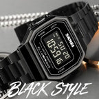 Retro LED Digital Watch – Stainless Steel Wristwatch for Men