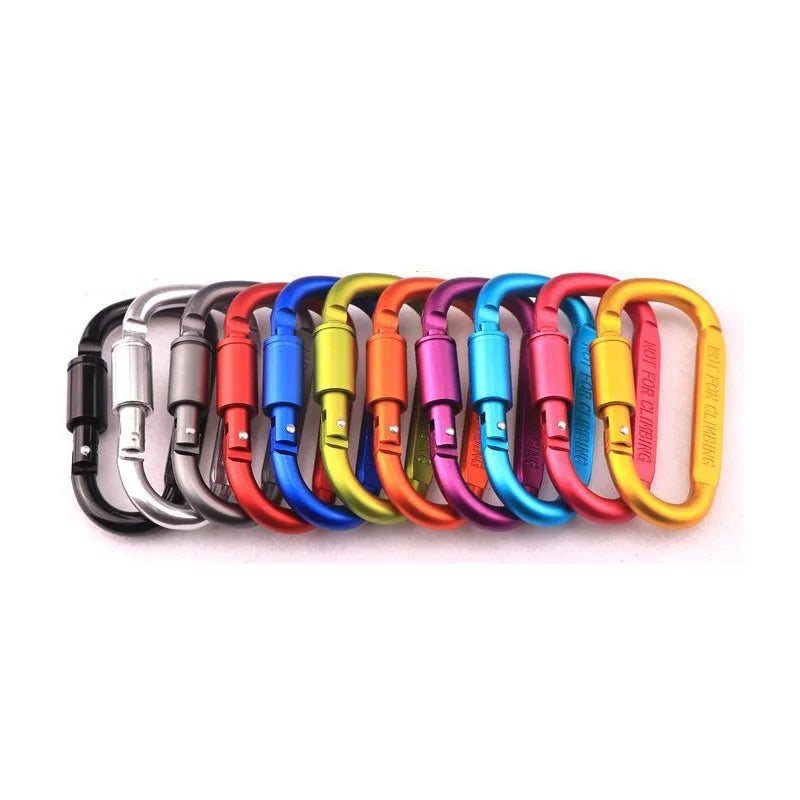 Aluminum D-Shaped Carabiners – 8cm Tactical Clips for Outdoor Camping Gear
