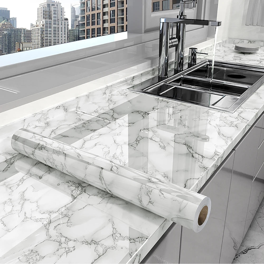 Self-Adhesive Marble Wallpaper – Oil-Proof Film for Kitchen Renovation