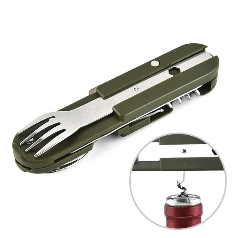 Stainless Steel Folding Camping Cutlery – Portable Utensils for Outdoor Hiking