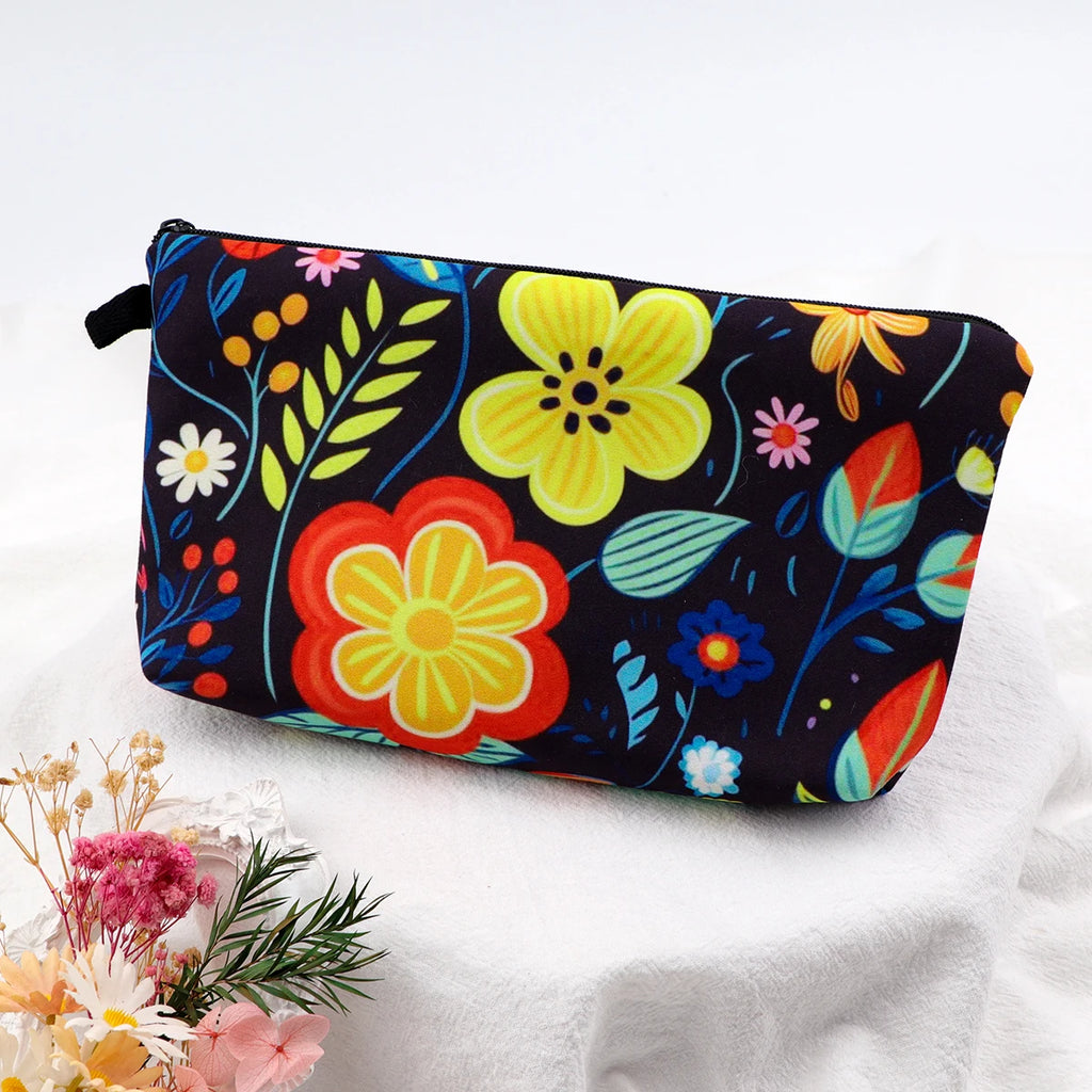 Floral Zipper Makeup Bag – Portable Travel Cosmetic Organizer for Women