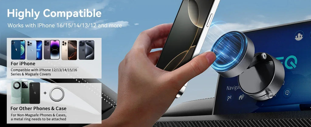 Magnetic Vacuum Phone Mount – Retractable Suction Holder for Car and Gym