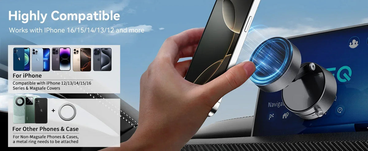 Magnetic Vacuum Phone Mount – Retractable Suction Holder for Car and Gym