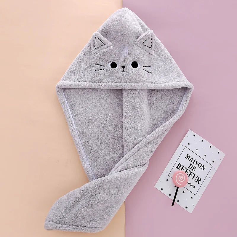 Microfiber Cat Ear Hair Towel – Quick Dry Absorbent Turban for Bath and Shower