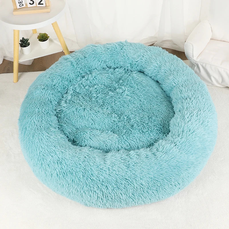 Plush Donut Dog Bed – Large Round Fluffy Kennel for Winter Pet Comfort