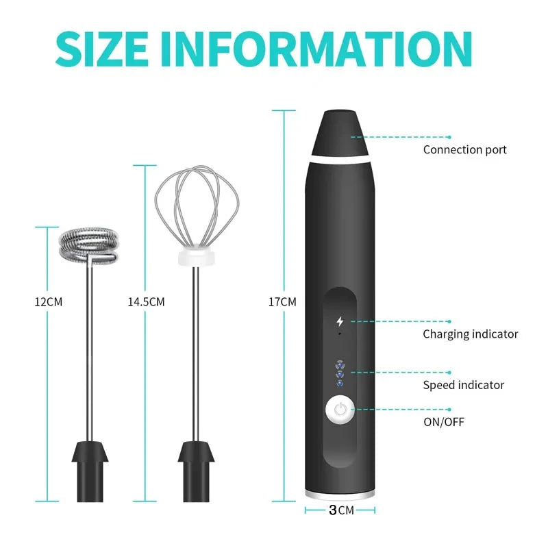 Portable Electric Milk Frother – Handheld USB Whisk for Coffee and Cappuccino